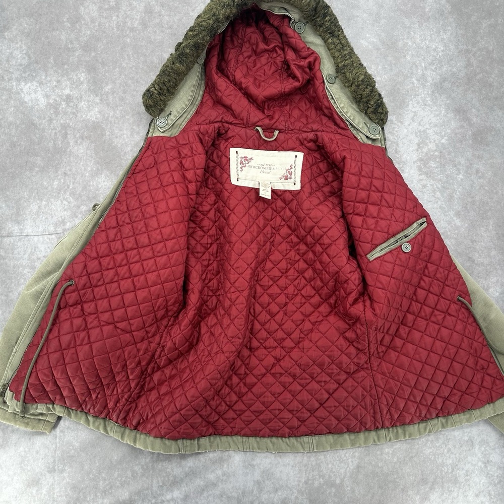 Vintage Abercrombie & Fitch Women's Green Olive Hooded Jacket Size L - Picture 6 of 11